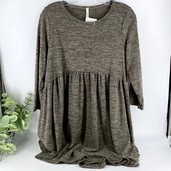 Bellamie Tops - New Boutique Olive Brushed Knit Empire Waist Tunic